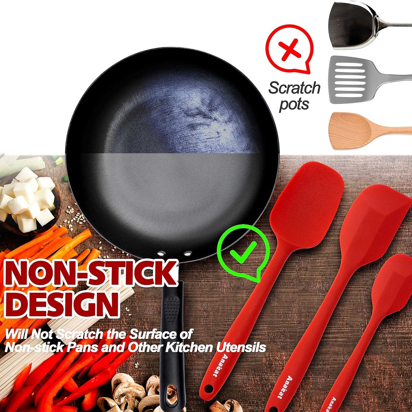 Silicone Spatula Set of 5 - Seamless One-Pieces Design, Non-Stick Rubber Spatulas Kitchen Scraper Flexible for Easy Baking, Cooking, Scraping & Mixing, Heat Resistant & Dishwasher Safe