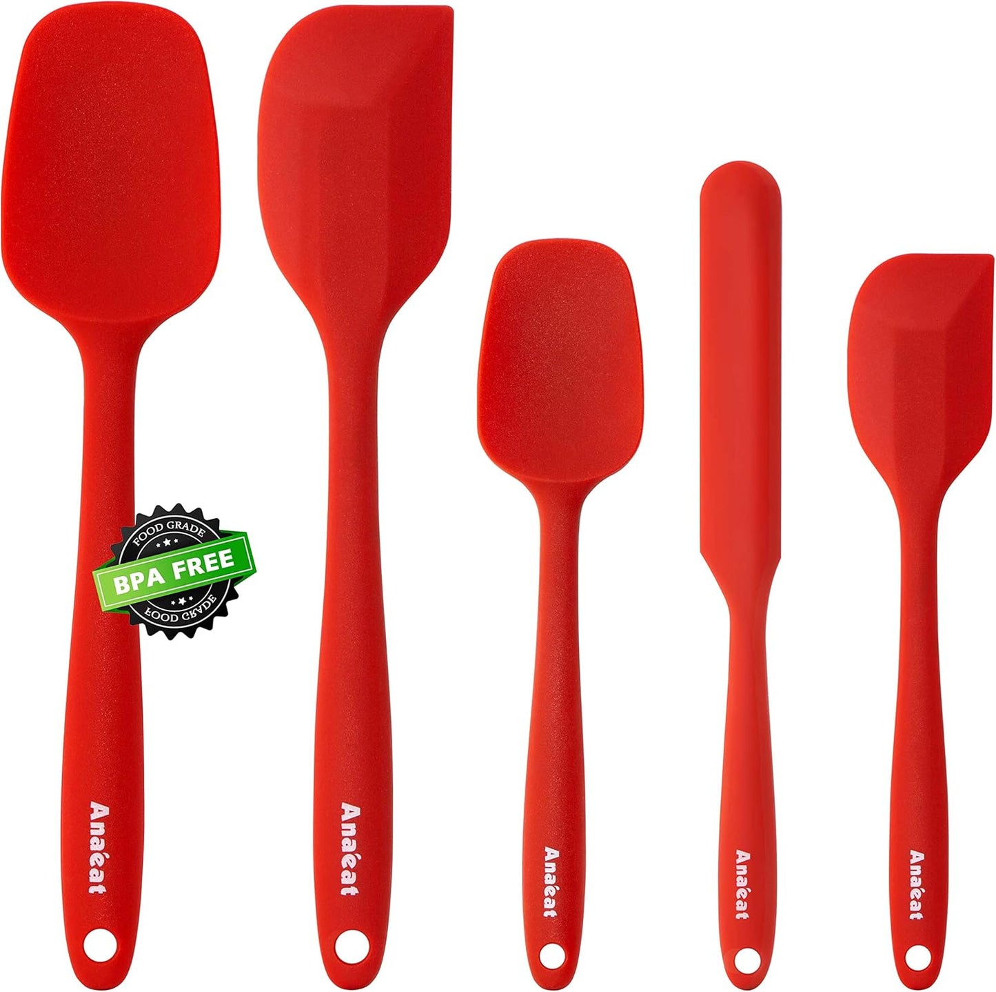 Silicone Spatula Set of 5 - Seamless One-Pieces Design, Non-Stick Rubber Spatulas Kitchen Scraper Flexible for Easy Baking, Cooking, Scraping & Mixing, Heat Resistant & Dishwasher Safe