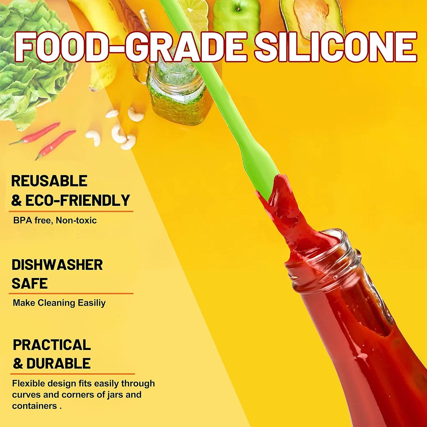 Silicone Spatula Set of 5 - Seamless One-Pieces Design, Non-Stick Rubber Spatulas Kitchen Scraper Flexible for Easy Baking, Cooking, Scraping & Mixing, Heat Resistant & Dishwasher Safe