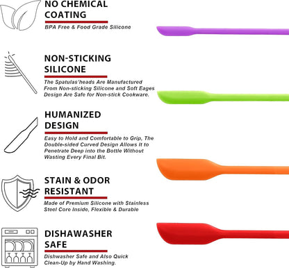 Silicone Spatula Set of 5 - Seamless One-Pieces Design, Non-Stick Rubber Spatulas Kitchen Scraper Flexible for Easy Baking, Cooking, Scraping & Mixing, Heat Resistant & Dishwasher Safe