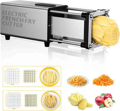 Electric French Fry Cutter,French Fry Cutter Stainless Steel with 1/2 & 3/8 Inch Blade,Commercial and Household Electric Fry Cutter,Potato Slicer,Use for Potatoes,Onion,Cucumbers,Apples