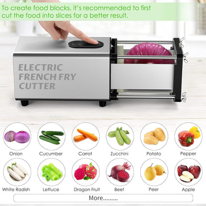Electric French Fry Cutter,French Fry Cutter Stainless Steel with 1/2 & 3/8 Inch Blade,Commercial and Household Electric Fry Cutter,Potato Slicer,Use for Potatoes,Onion,Cucumbers,Apples