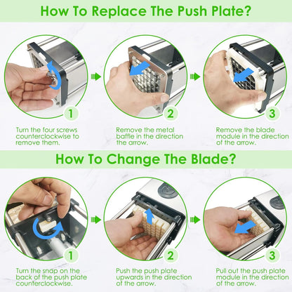 Electric French Fry Cutter,French Fry Cutter Stainless Steel with 1/2 & 3/8 Inch Blade,Commercial and Household Electric Fry Cutter,Potato Slicer,Use for Potatoes,Onion,Cucumbers,Apples
