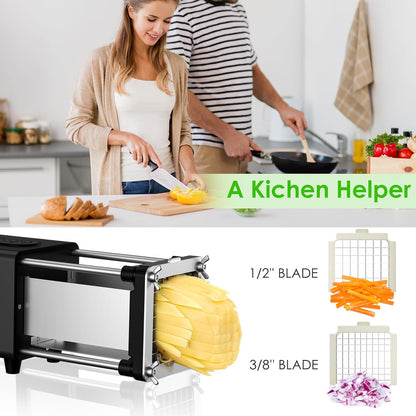 Electric French Fry Cutter,French Fry Cutter Stainless Steel with 1/2 & 3/8 Inch Blade,Commercial and Household Electric Fry Cutter,Potato Slicer,Use for Potatoes,Onion,Cucumbers,Apples