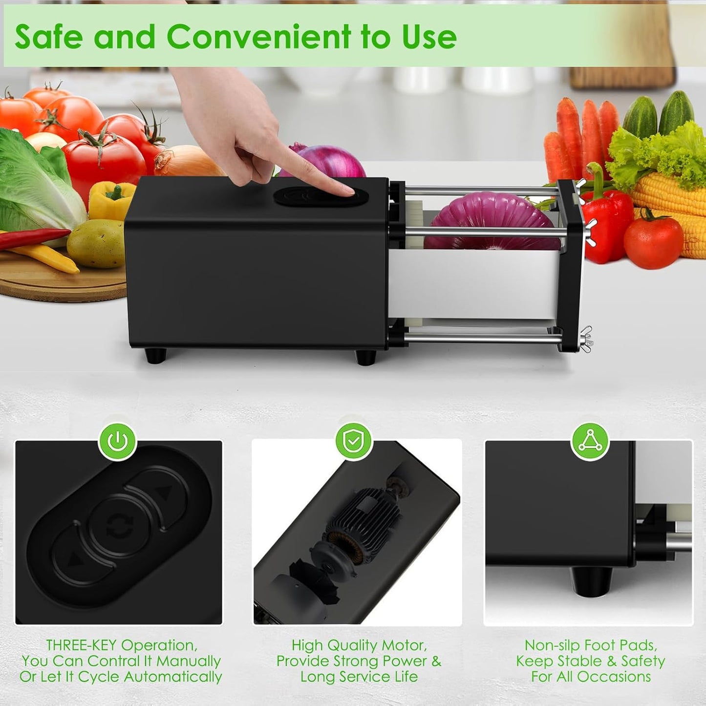 Electric French Fry Cutter,French Fry Cutter Stainless Steel with 1/2 & 3/8 Inch Blade,Commercial and Household Electric Fry Cutter,Potato Slicer,Use for Potatoes,Onion,Cucumbers,Apples