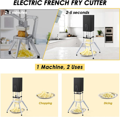 Electric French Fry Cutter,French Fry Cutter Stainless Steel with 1/2 & 3/8 Inch Blade,Commercial and Household Electric Fry Cutter,Potato Slicer,Use for Potatoes,Onion,Cucumbers,Apples