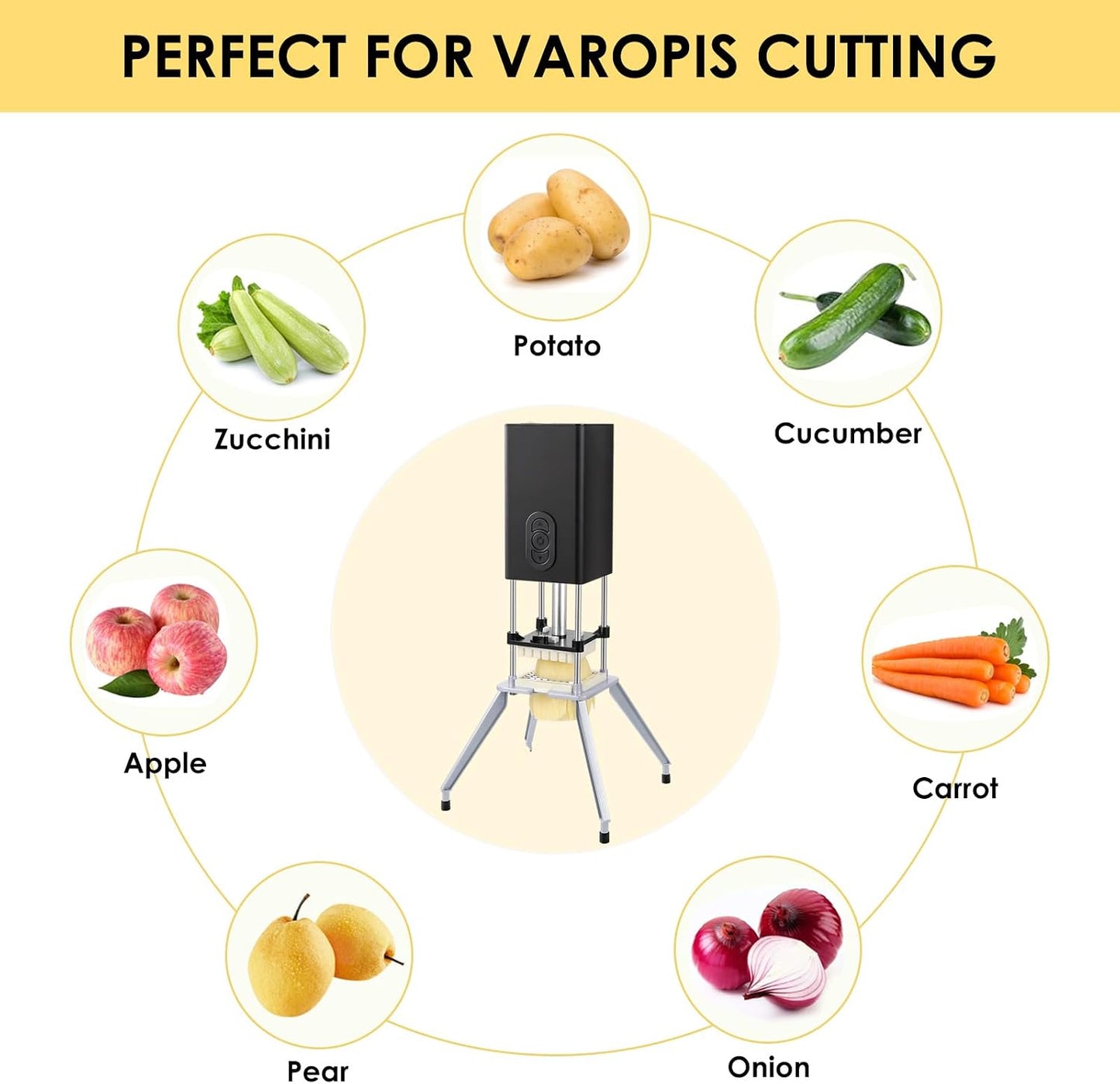 Electric French Fry Cutter,French Fry Cutter Stainless Steel with 1/2 & 3/8 Inch Blade,Commercial and Household Electric Fry Cutter,Potato Slicer,Use for Potatoes,Onion,Cucumbers,Apples