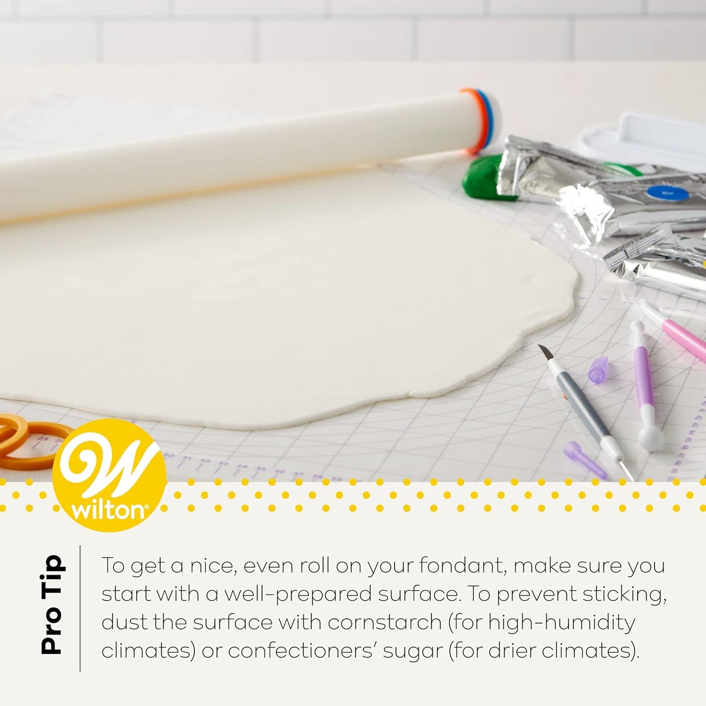 Large Fondant Rolling Pin with Guide Rings, Tiered Cakes, 20 in.