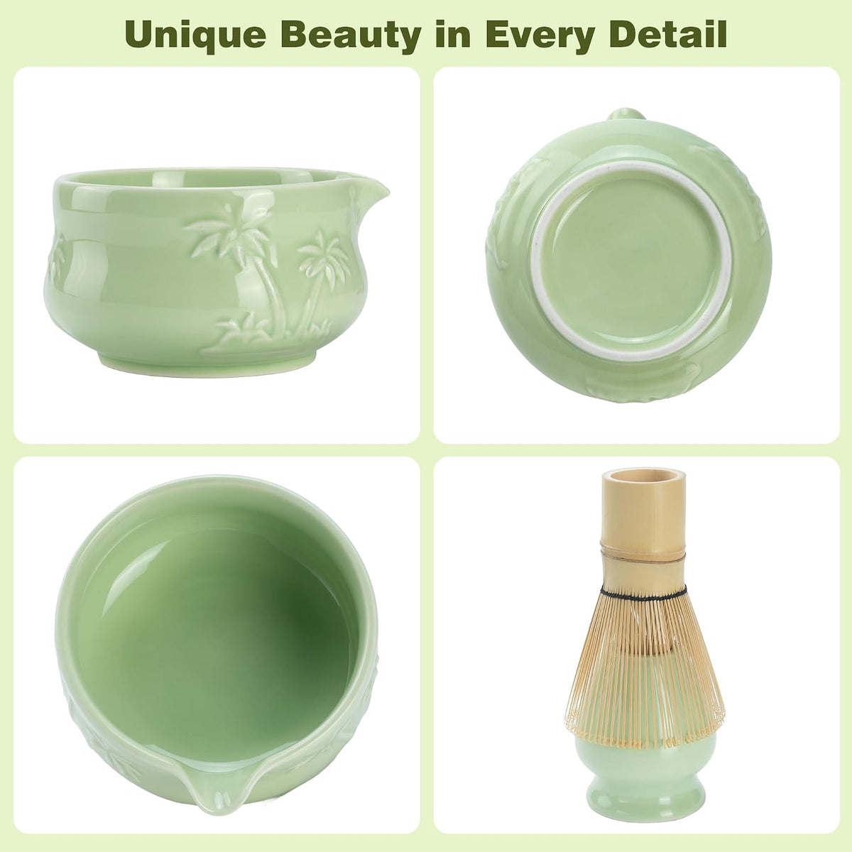 Matcha Whisk Set -7 Pcs Ceramic Matcha Kit Includes Matcha Bowl,Holder,Matcha Sifter, Bamboo Whisk (Chasen),Matcha Spoon and Scoop and Tea Towel,Matcha Kit for Matcha Lovers(Cyan)