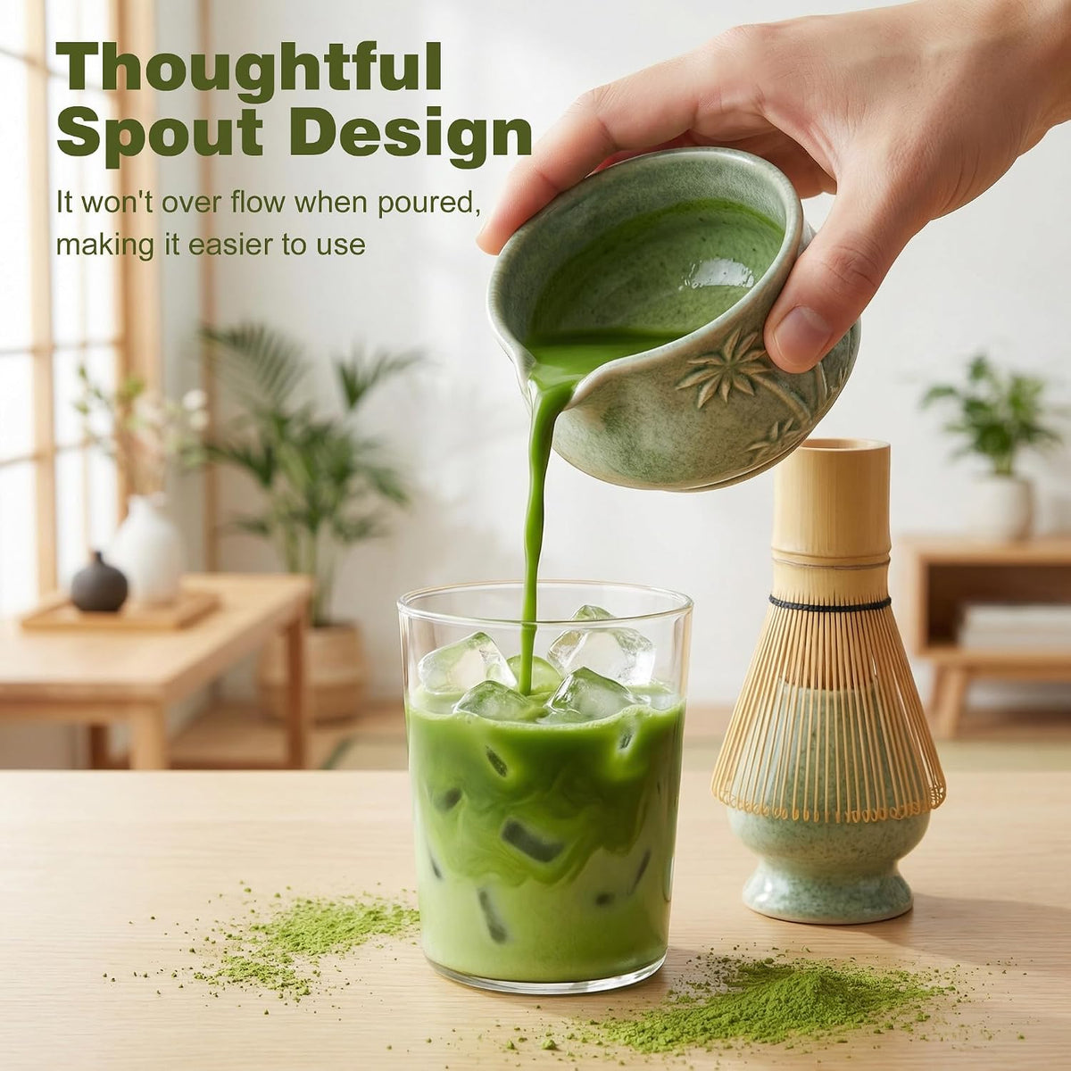 Matcha Whisk Set -7 Pcs Ceramic Matcha Kit Includes Matcha Bowl,Holder,Matcha Sifter, Bamboo Whisk (Chasen),Matcha Spoon and Scoop and Tea Towel,Matcha Kit for Matcha Lovers(Cyan)