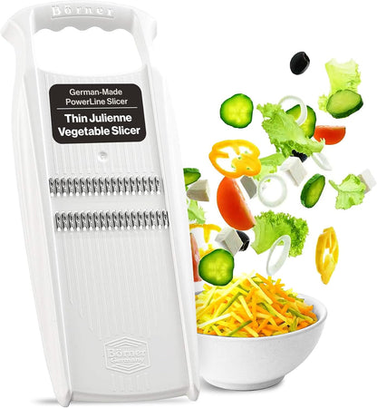 Börner PowerLine Thin Julienne Vegetable Slicer – Precision Mandoline Slicer for Potatoes, Zucchini, & Hard Fruits - Perfect for Vegetable Salad – Essential Kitchen Gadgets - White