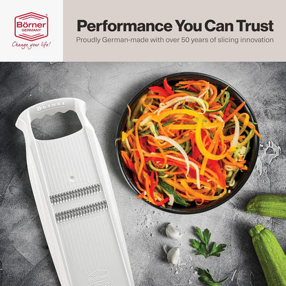 Börner PowerLine Thin Julienne Vegetable Slicer – Precision Mandoline Slicer for Potatoes, Zucchini, & Hard Fruits - Perfect for Vegetable Salad – Essential Kitchen Gadgets - White