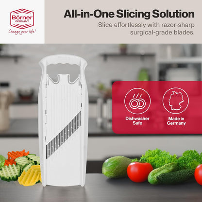 Börner PowerLine Thin Julienne Vegetable Slicer – Precision Mandoline Slicer for Potatoes, Zucchini, & Hard Fruits - Perfect for Vegetable Salad – Essential Kitchen Gadgets - White
