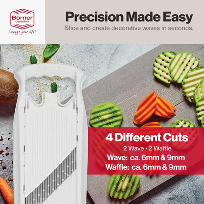 Börner PowerLine Thin Julienne Vegetable Slicer – Precision Mandoline Slicer for Potatoes, Zucchini, & Hard Fruits - Perfect for Vegetable Salad – Essential Kitchen Gadgets - White