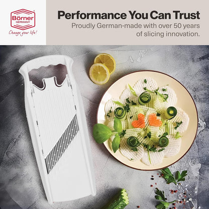 Börner PowerLine Thin Julienne Vegetable Slicer – Precision Mandoline Slicer for Potatoes, Zucchini, & Hard Fruits - Perfect for Vegetable Salad – Essential Kitchen Gadgets - White