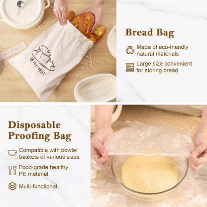Sourdough Starter Kit with Banneton Bread Proofing Basket Set, 9" Round & 10" Oval Proofing Basket, Sourdough Bread Baking Supplies with Starter Jar, Bread Lame, Dough Whisk and Baking Tools