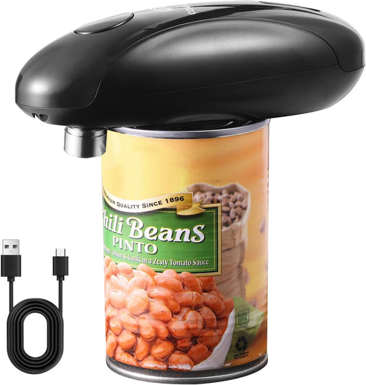 Can Opener Electric, USB-C Rechargeable One-Touch for Seniors (Black) | Smooth Edge Cutting, Angled Blade, Food-Safe, Hands Free, Magnetic Lid Catch, ABS Body, Portable for Camping