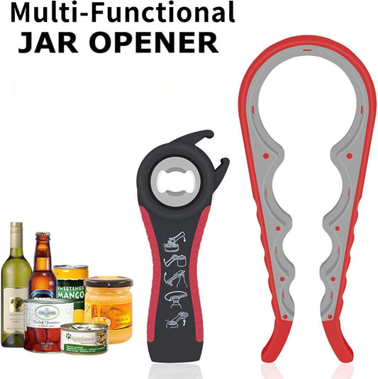Jar Opener Ergonomic Lid Remover For Seniors Arthritis Weak Hands | 2 in 1 multi grip opener eases tight lids non slip rubber grip fits seniors arthritis weak hands compact hangable multi size