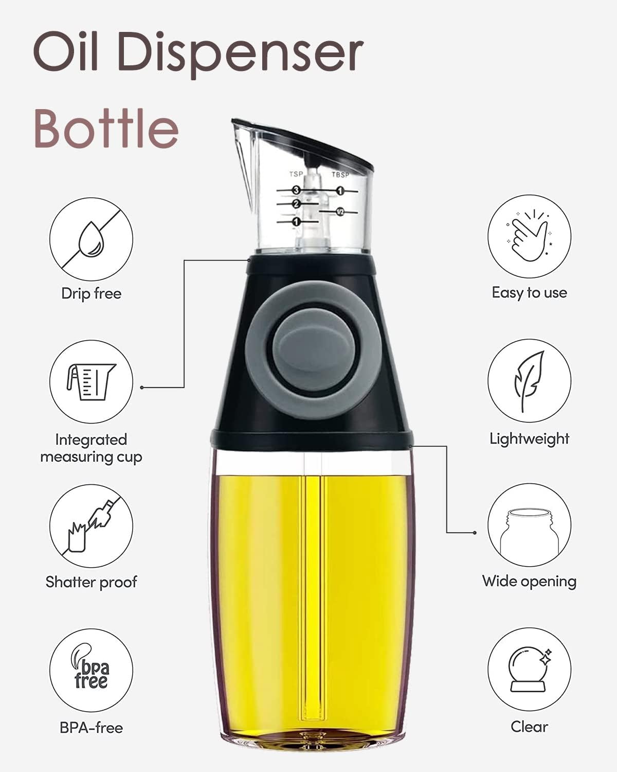 Oil Dispenser Bottle with Measuring Scale, 8.5oz | Measuring Scale Pump, Clear Glass, Olive Oil Dispenser Oil Sprayer, Refillable Oil and Vinegar Dispenser