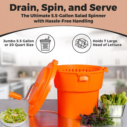 TK Commercial Salad Spinner 5.5 Gallon 20 Qt - Large Capacity Lettuce Dryer