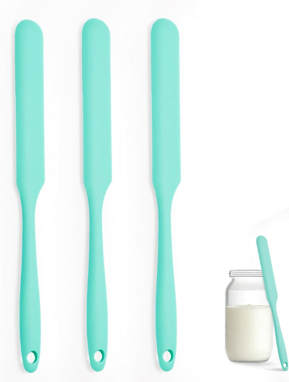 Silicone Jar Spatula Set of 3, Long Handle Skinny Spatula and Spurtle for Sourdough Starter, Flexible Jar Scraper for Peanut Butter, Jam, Icing, Cream with No Batter Left Behind (3)