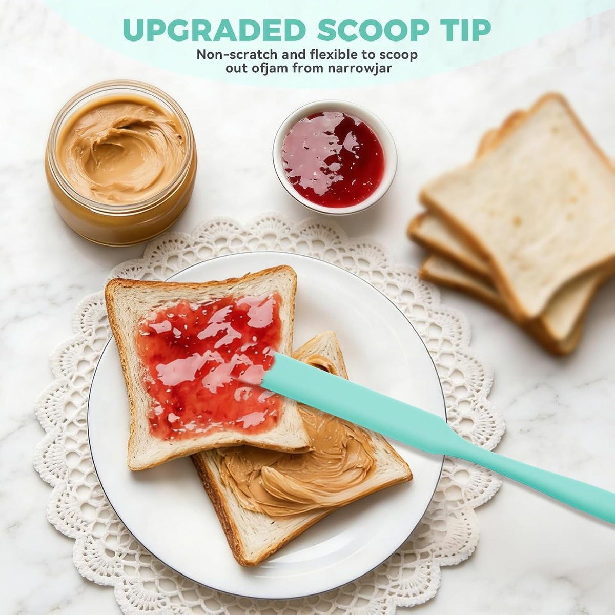 Silicone Jar Spatula Set of 3, Long Handle Skinny Spatula and Spurtle for Sourdough Starter, Flexible Jar Scraper for Peanut Butter, Jam, Icing, Cream with No Batter Left Behind (3)
