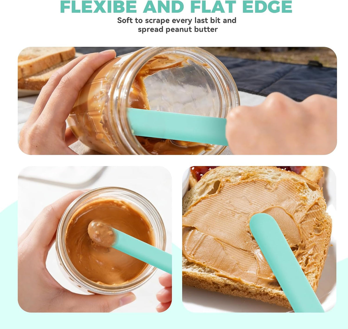 Silicone Jar Spatula Set of 3, Long Handle Skinny Spatula and Spurtle for Sourdough Starter, Flexible Jar Scraper for Peanut Butter, Jam, Icing, Cream with No Batter Left Behind (3)