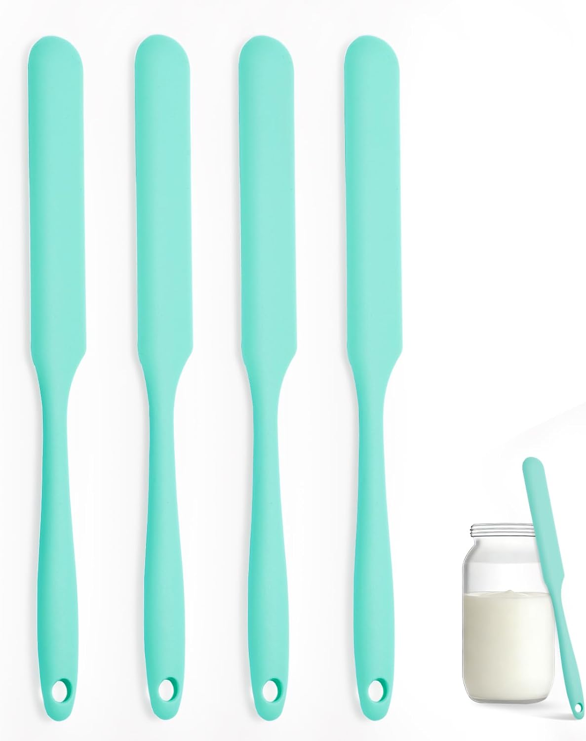 Silicone Jar Spatula Set of 3, Long Handle Skinny Spatula and Spurtle for Sourdough Starter, Flexible Jar Scraper for Peanut Butter, Jam, Icing, Cream with No Batter Left Behind (3)