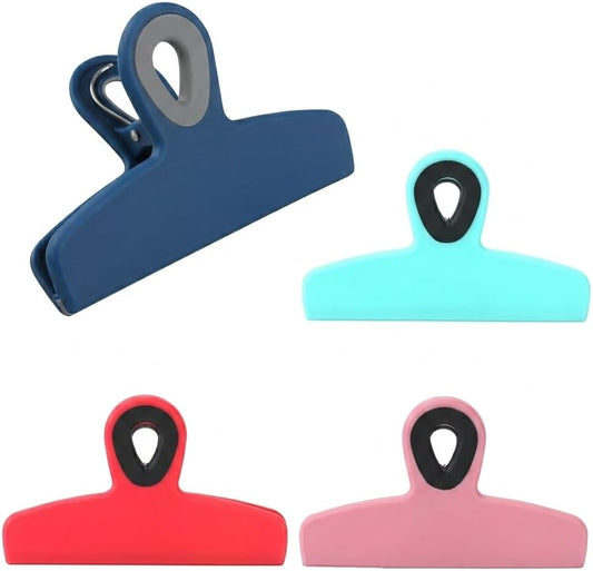Magnetic Bag Clips, 4 Pack, 5" Wide | Heavy Duty Chip Clips for Food Storage, Durable Plastic with Strong Magnet, Non-Slip Grip for Fridge, Snacks, Kitchen, Office