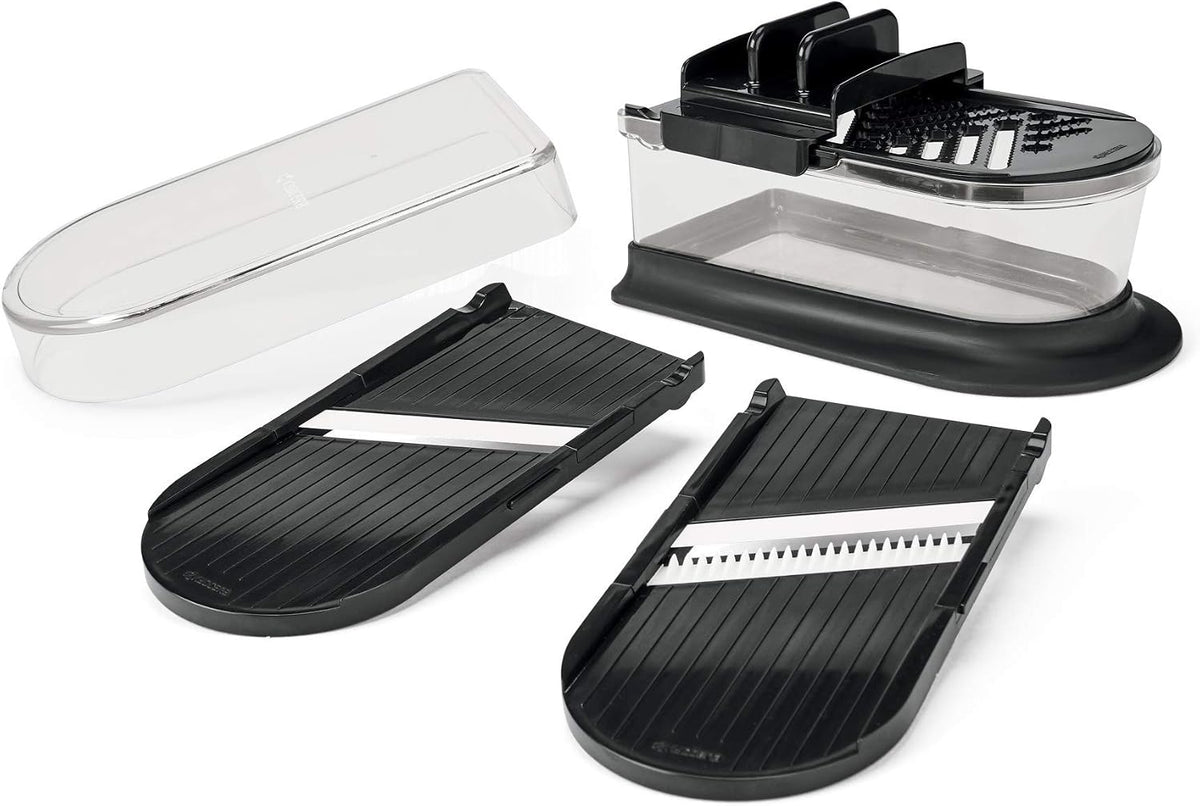 Advanced Ceramics 6-Piece Mini Slicer Sets Inludes: Mandoline Slicer; Julienne Slicer; Grater; Storage Container; Handguard