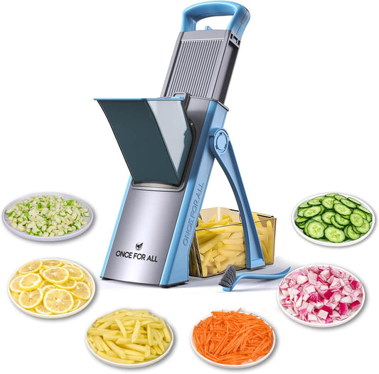 Upgrade Safe Mandoline Slicer Plus, Bigger Size, SkyBlue | 0.1-8mm Adjustable Vegetable Food Chopper, Potato Fries Cutter, Detachable Blade, Stainless Steel, Dishwasher-safe, Gift