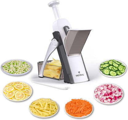 Upgrade Safe Mandoline Slicer Plus, Bigger Size, SkyBlue | 0.1-8mm Adjustable Vegetable Food Chopper, Potato Fries Cutter, Detachable Blade, Stainless Steel, Dishwasher-safe, Gift