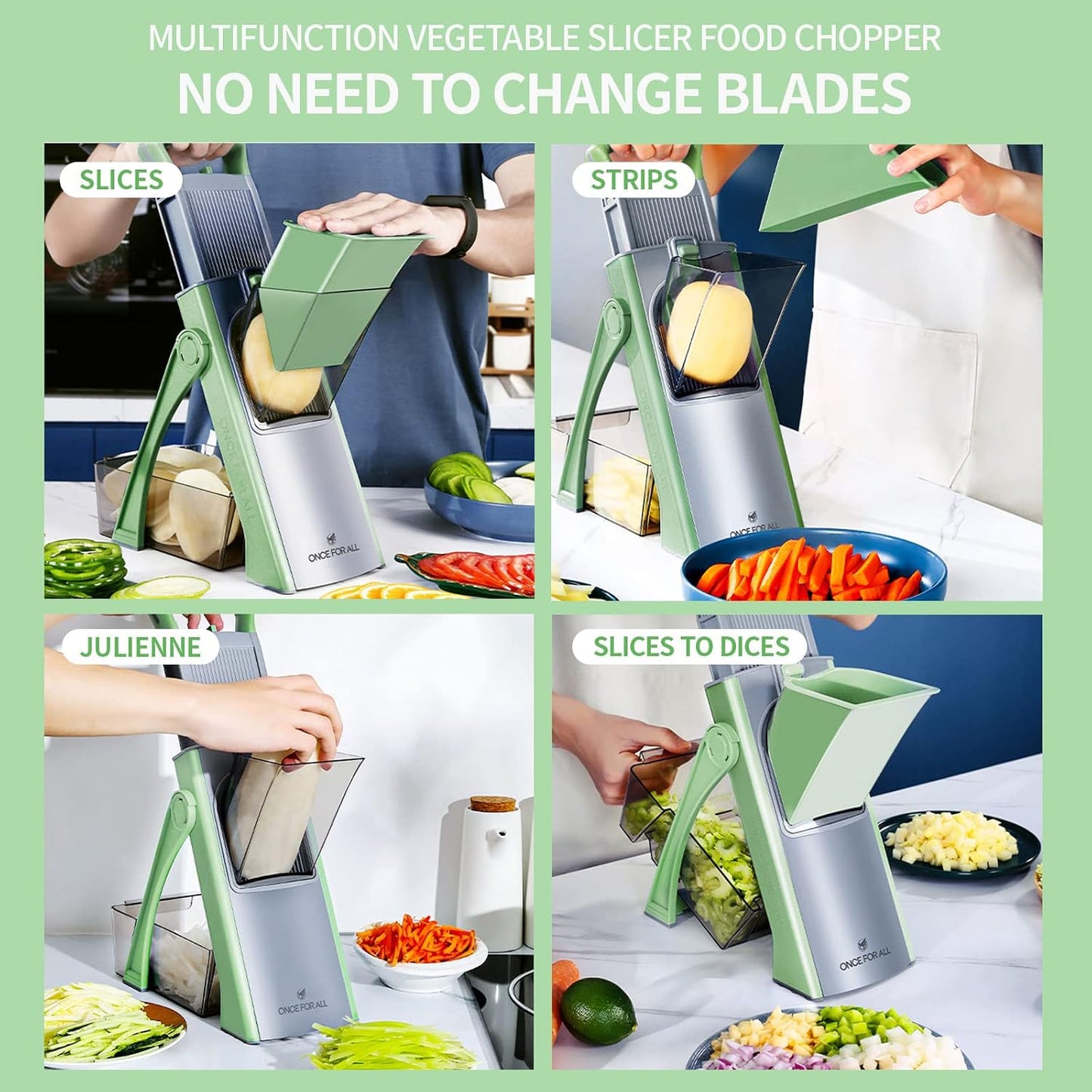 Upgrade Safe Mandoline Slicer Plus, Bigger Size, SkyBlue | 0.1-8mm Adjustable Vegetable Food Chopper, Potato Fries Cutter, Detachable Blade, Stainless Steel, Dishwasher-safe, Gift