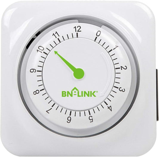 12 Hour Indoor Mechanical Accurate Countdown Timer, 3-Prong Grounded Outlet, 15 Minute Increments, Energy Saving for Kitchen, Phone Charger, Lamps, Holiday Decoration 1875W, 1/2 HP, ETL Listed