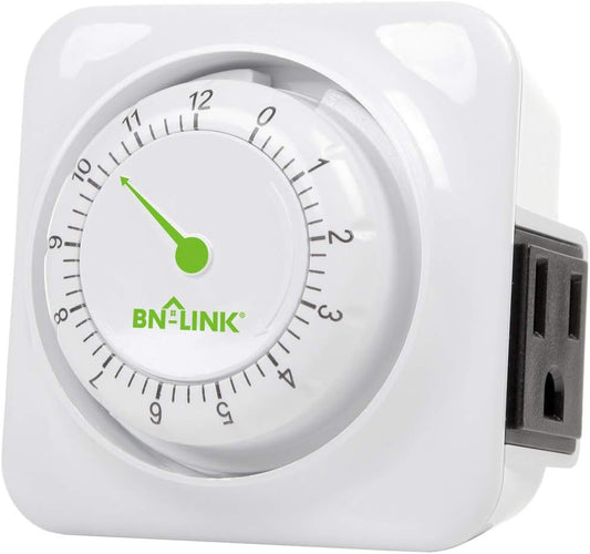 12 Hour Indoor Mechanical Accurate Countdown Timer, 3-Prong Grounded Outlet, 15 Minute Increments, Energy Saving for Kitchen, Phone Charger, Lamps, Holiday Decoration 1875W, 1/2 HP, ETL Listed