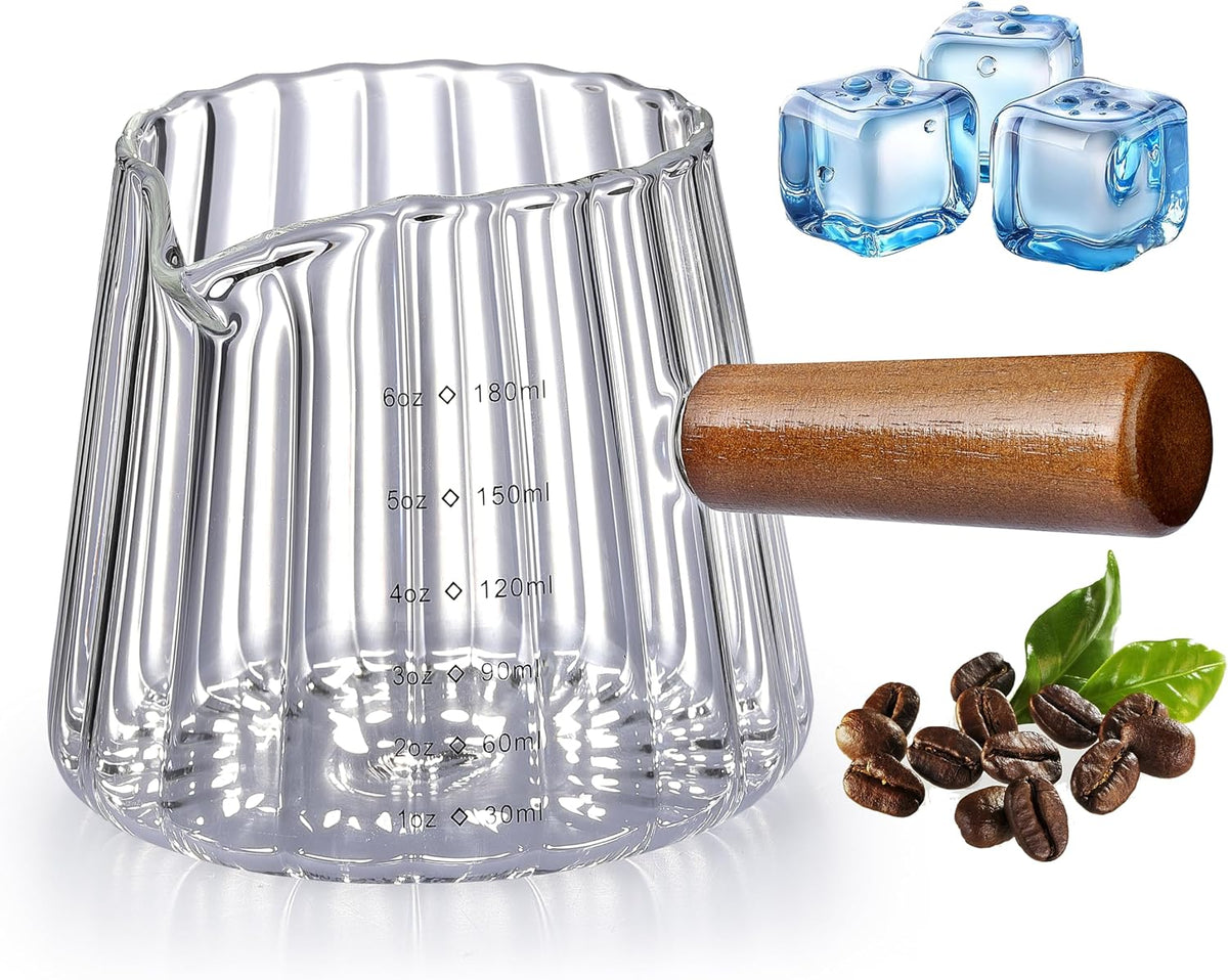 6OZ Espresso Cups Glass, Espresso Shot Cup With V-Shaped Mouth, Glass Measuring Cup, Markings in both oz & ml