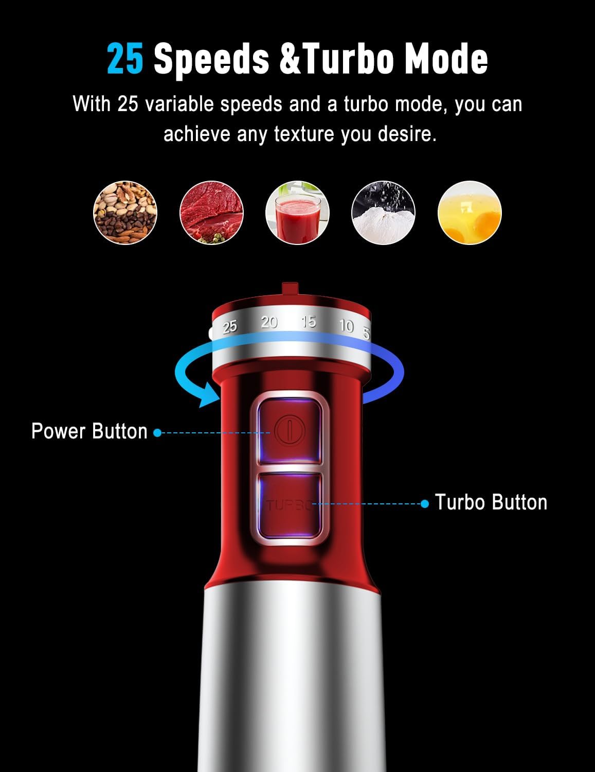 1000W Powerful Immersion Blender handheld, 2026 New Update Hand Blender with 25-Speed, Scratch-Resistant Corded Hand Mixer with Heavy-Duty Copper Brushless Motor and Gift Box