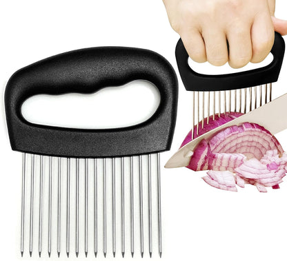 Extra-Large Onion Holder for Slicing, Onion Cutter, Onion Slicer Holder, Stainless Steel Tomato Slicer Vegetable Cutter for Potato, Tomato, Lemon, Meat Tenderizer, Kitchen Food Slicer Guide