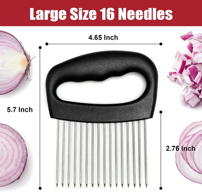 Extra-Large Onion Holder for Slicing, Onion Cutter, Onion Slicer Holder, Stainless Steel Tomato Slicer Vegetable Cutter for Potato, Tomato, Lemon, Meat Tenderizer, Kitchen Food Slicer Guide