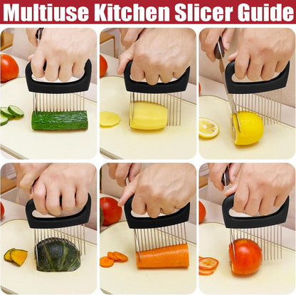 Extra-Large Onion Holder for Slicing, Onion Cutter, Onion Slicer Holder, Stainless Steel Tomato Slicer Vegetable Cutter for Potato, Tomato, Lemon, Meat Tenderizer, Kitchen Food Slicer Guide