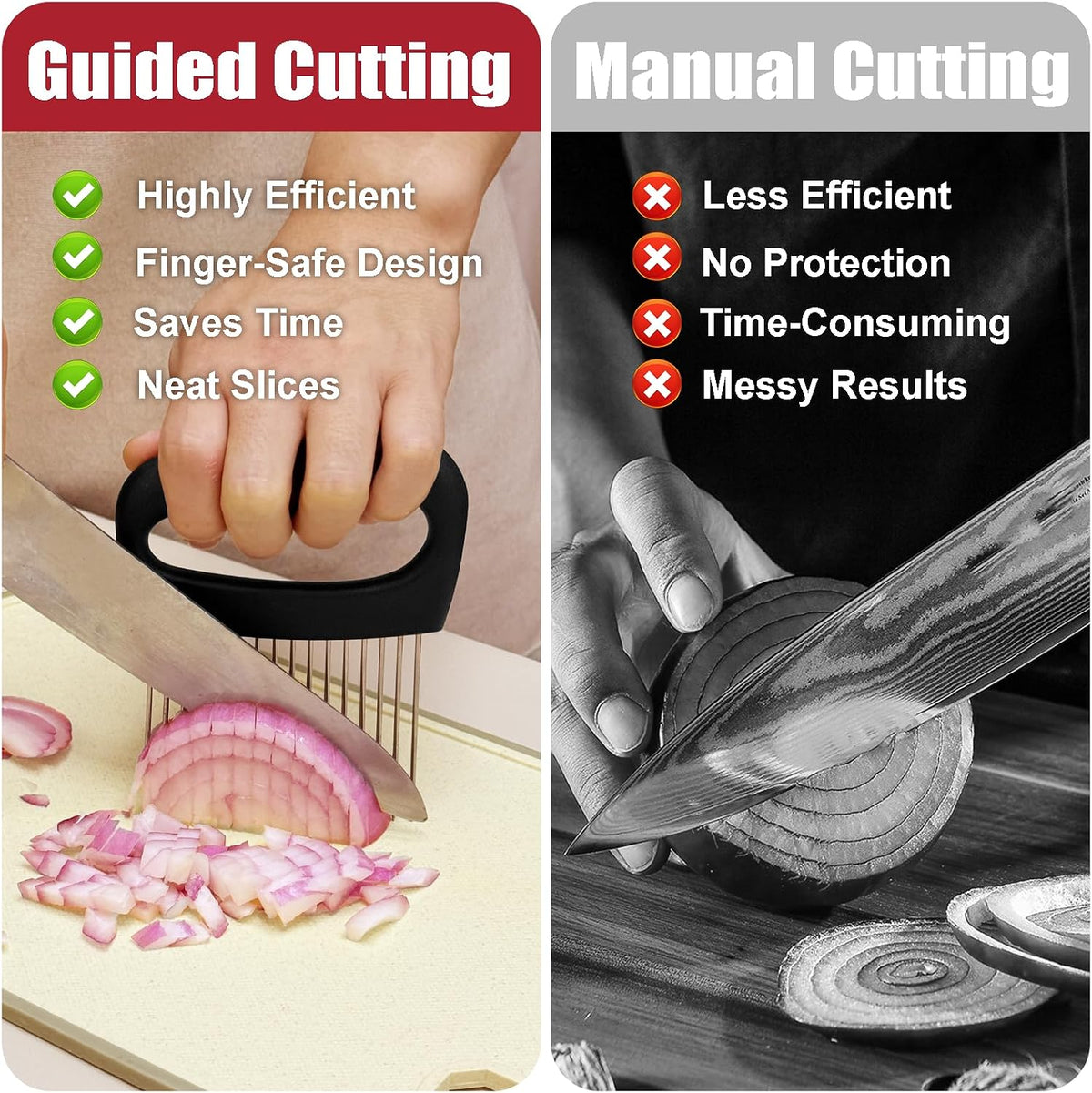 Extra-Large Onion Holder for Slicing, Onion Cutter, Onion Slicer Holder, Stainless Steel Tomato Slicer Vegetable Cutter for Potato, Tomato, Lemon, Meat Tenderizer, Kitchen Food Slicer Guide