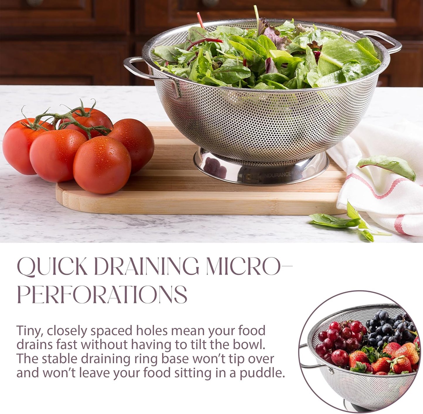 Micro-perforated Stainless Steel Colander-Dishwasher Safe (3 QT and 5 QT)