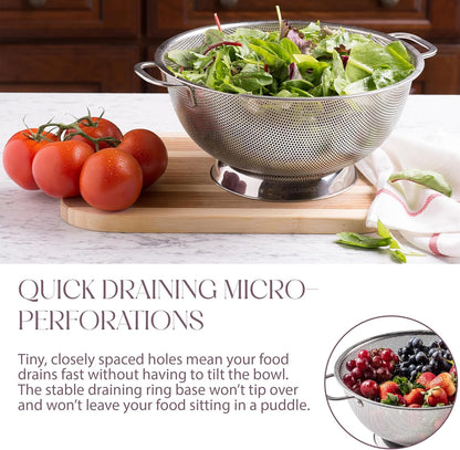 Micro-perforated Stainless Steel Colander-Dishwasher Safe (3 QT and 5 QT)