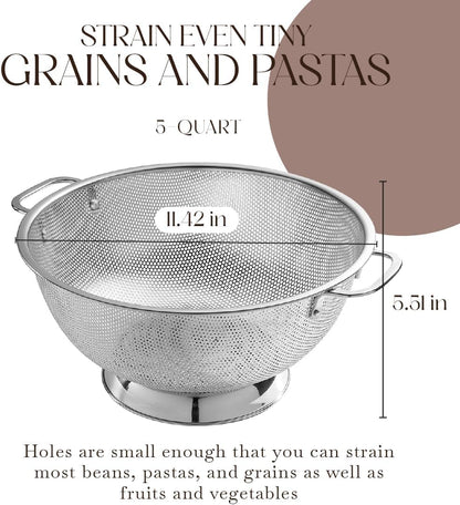 Micro-perforated Stainless Steel Colander-Dishwasher Safe (3 QT and 5 QT)