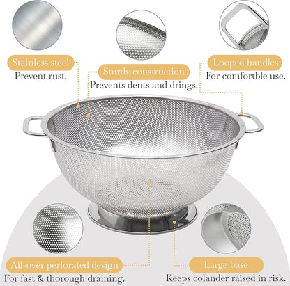 Micro-perforated Stainless Steel Colander-Dishwasher Safe (3 QT and 5 QT)