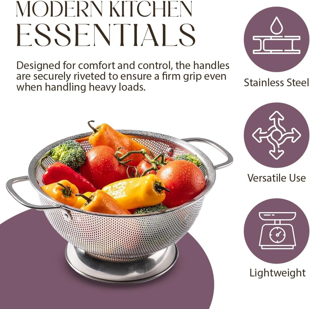 Micro-perforated Stainless Steel Colander-Dishwasher Safe (3 QT and 5 QT)