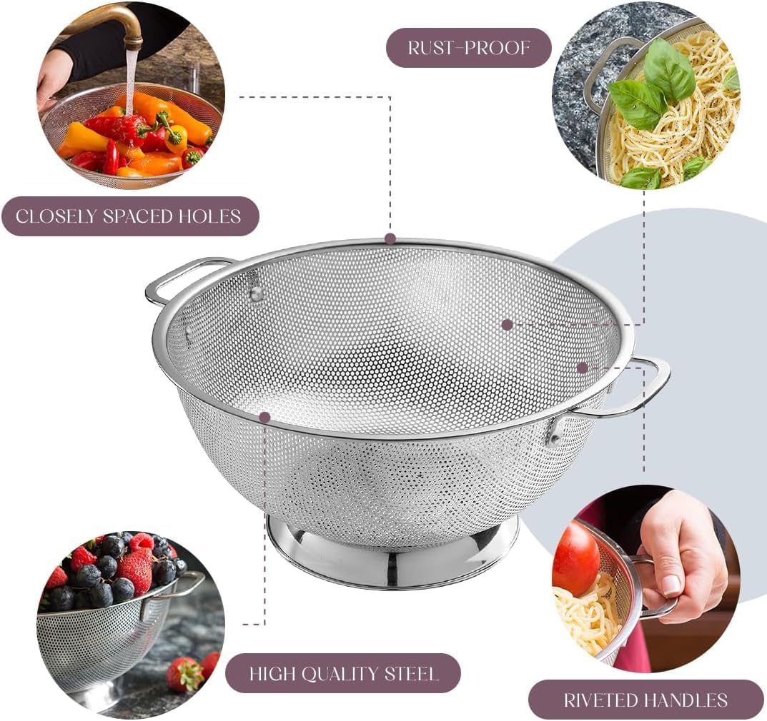 Micro-perforated Stainless Steel Colander-Dishwasher Safe (3 QT and 5 QT)