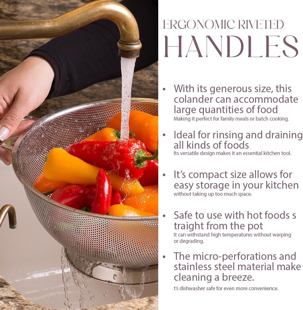 Micro-perforated Stainless Steel Colander-Dishwasher Safe (3 QT and 5 QT)