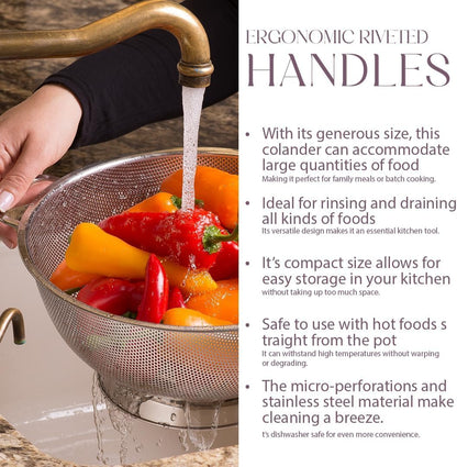 Micro-perforated Stainless Steel Colander-Dishwasher Safe (3 QT and 5 QT)