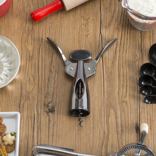 Wine Opener – Premium Zinc Plated Steel Wing Corkscrew – Black Onyx